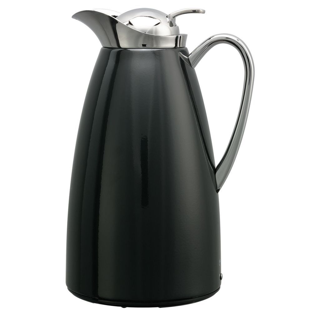 Service Ideas Classy Black Finish Glass Vacuum Insulated Carafe With Push Button, 1 Liter Capacity