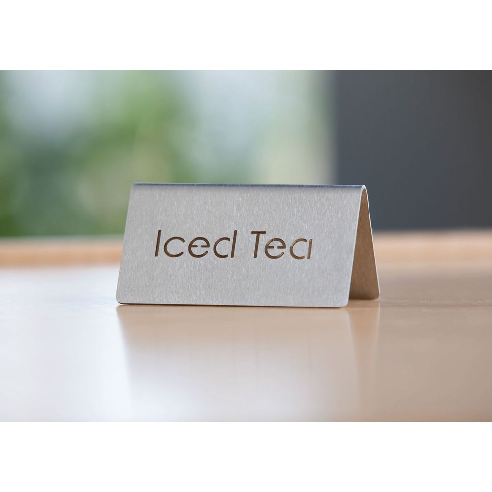Service Ideas 18/8 Stainless Steel Brushed Finish Iced Tea Laser Cut Id Table Tent, 1.75 Inch Width X 1.5 Inch Height