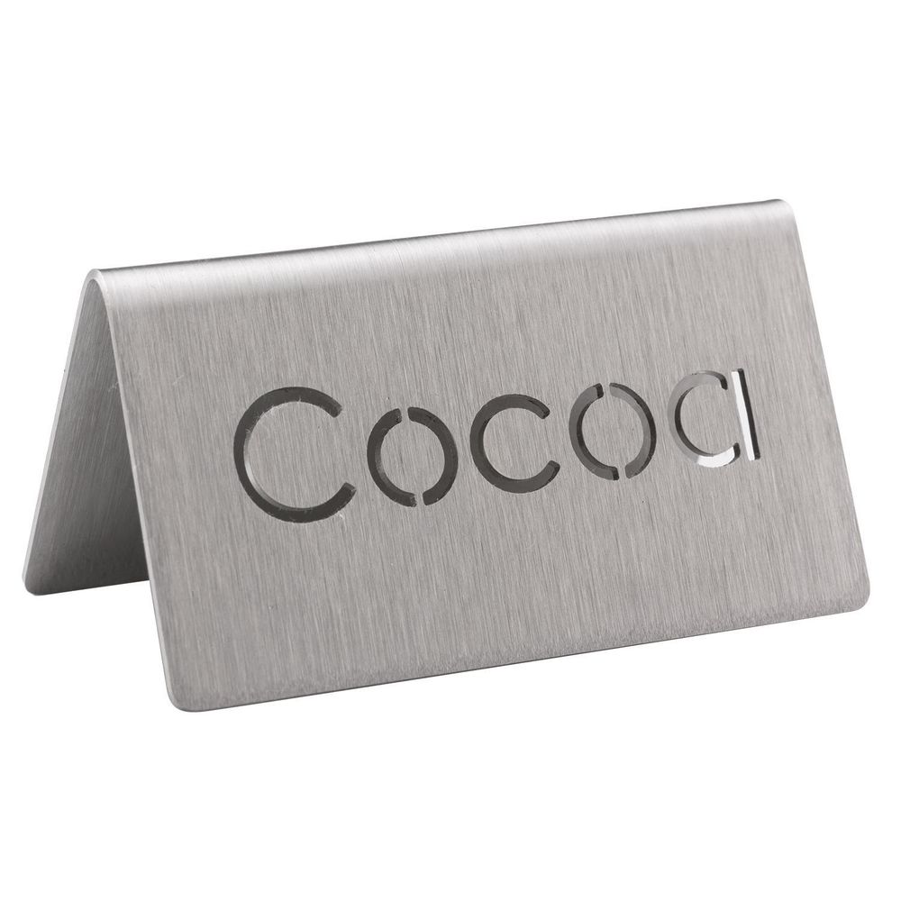 Service Ideas 18/8 Stainless Steel Brushed Finish Cocoa Laser Cut Id Table Tent, 1.75 Inch Width X 1.5 Inch Height