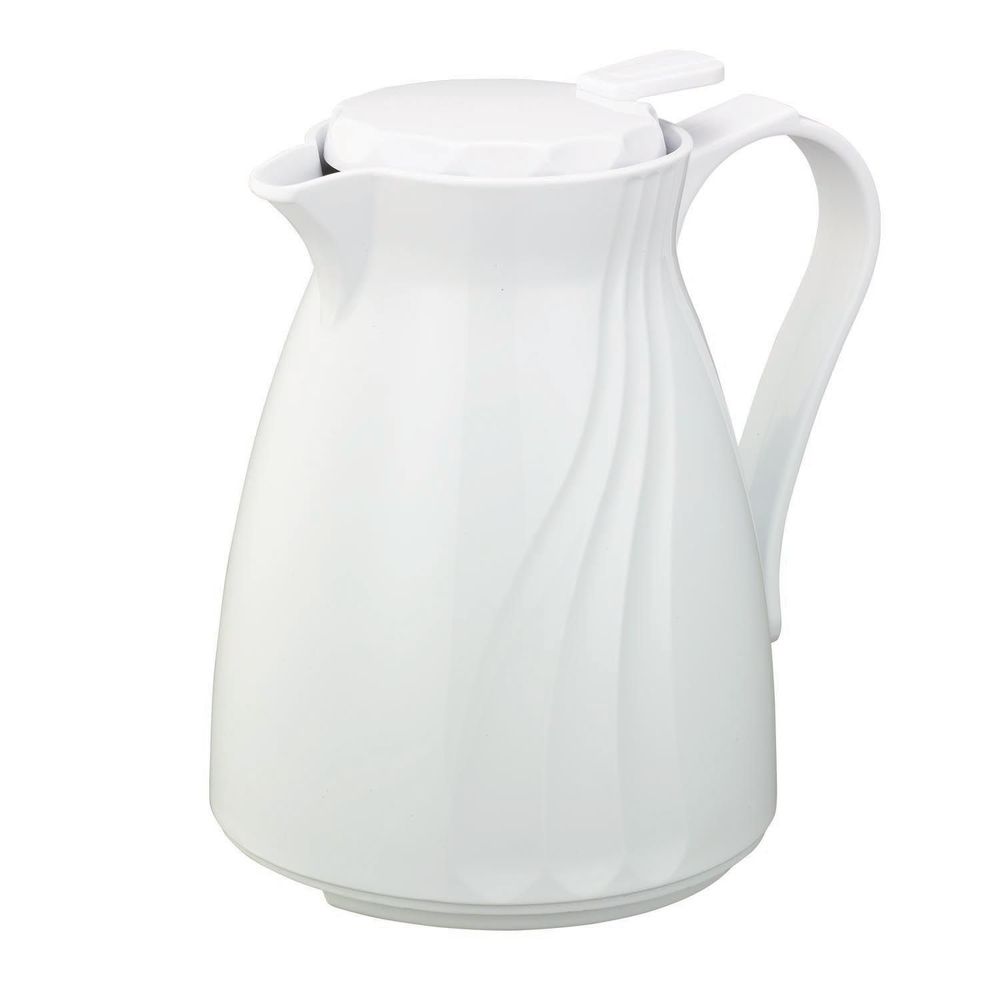 Service Ideas Twist N Serv Jarra Térmica Blanca Con Aislamiento De Espuma Y Tapa Con Botón, Capacidad De 0.6 Litros