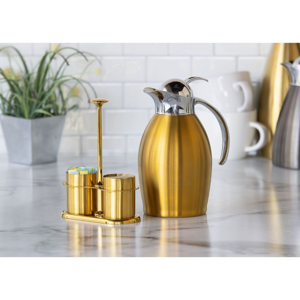 Service Ideas 18/8 Stainless Steel Vintage Gold Finish Cream And Sugar Caddy Set, 3 Inch Width X 7.5 Inch Height