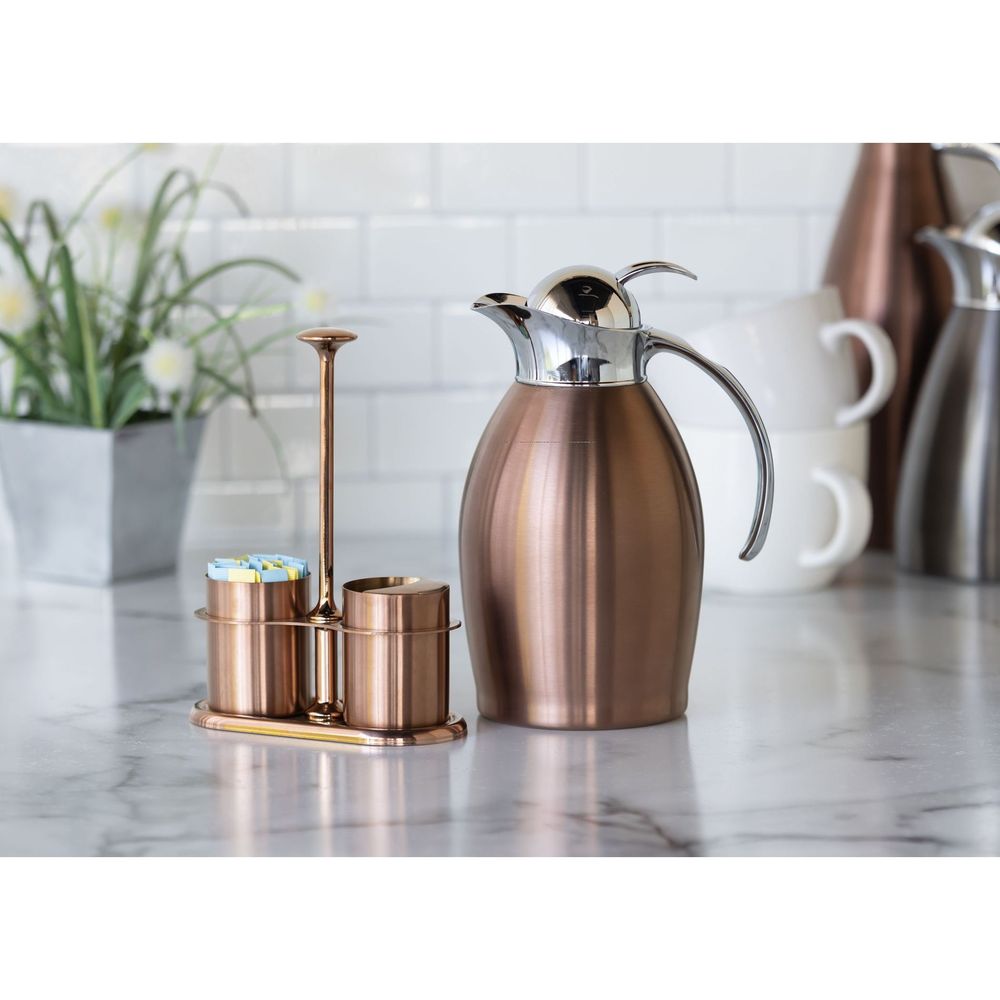 Service Ideas 18/8 Stainless Steel Rose Gold Finish Cream And Sugar Caddy Set, 3 Inch Width X 7.5 Inch Height