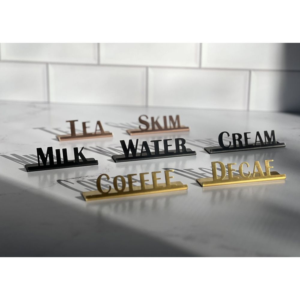 Service Ideas Stainless Steel Rose Gold Finish Coffee Laser Cut Id Tabletop Sign, 1 Inch Width X 1 Inch Height