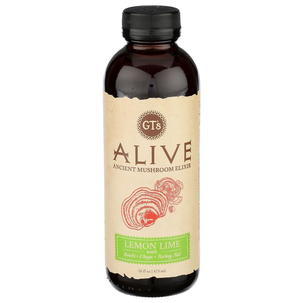 GTs Lemon Lime Alive Ancient Mushroom Elixir, 16 Fluid Ounce 12 per case
