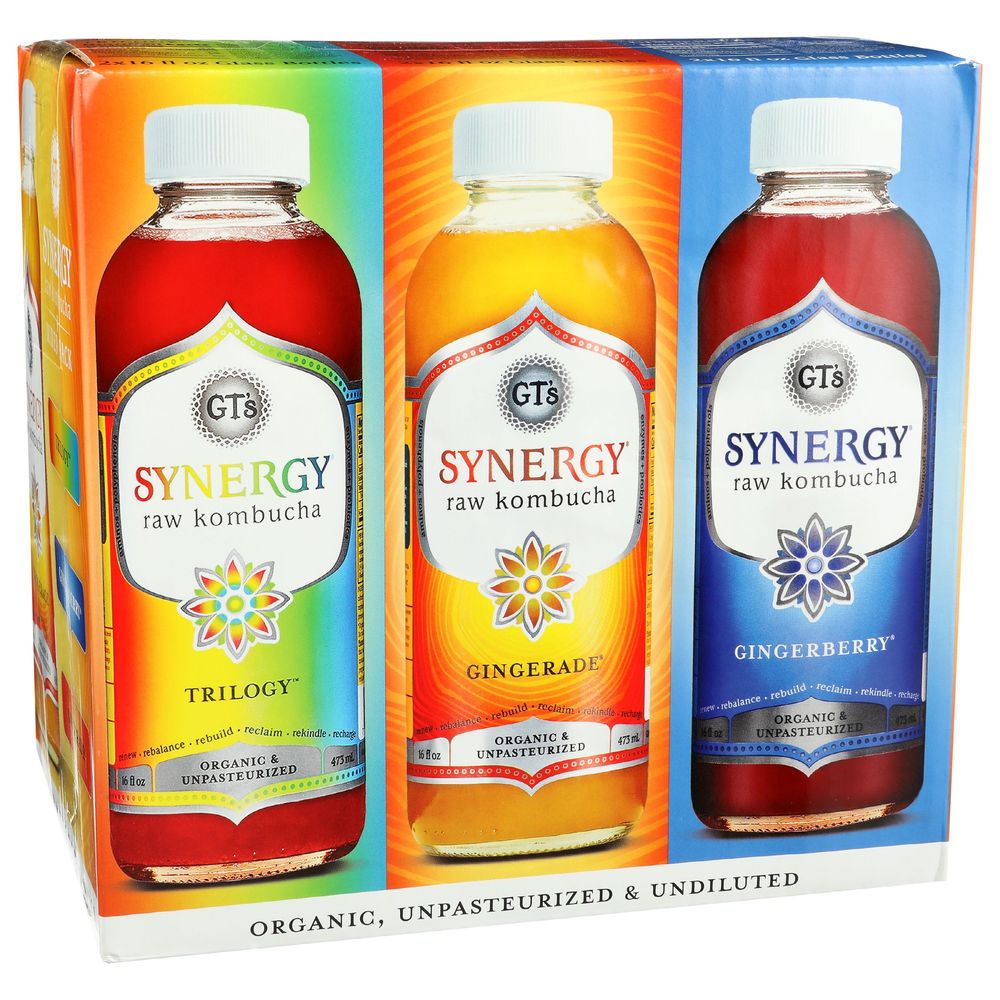 GTs Synergy Organic Raw Kombucha - Variety Pack, 16 Fluid Ounce -- 6 per case