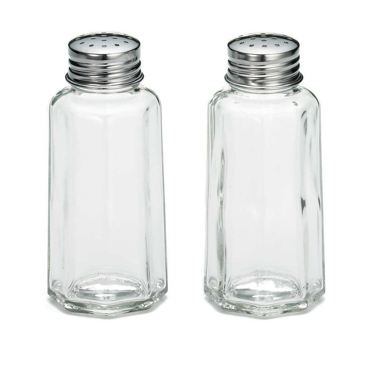 Tablecraft Stainless Steel Flat Top Paneled Glass Salt And Pepper Shaker, 2 Ounce Capacity -- 72 Per Case