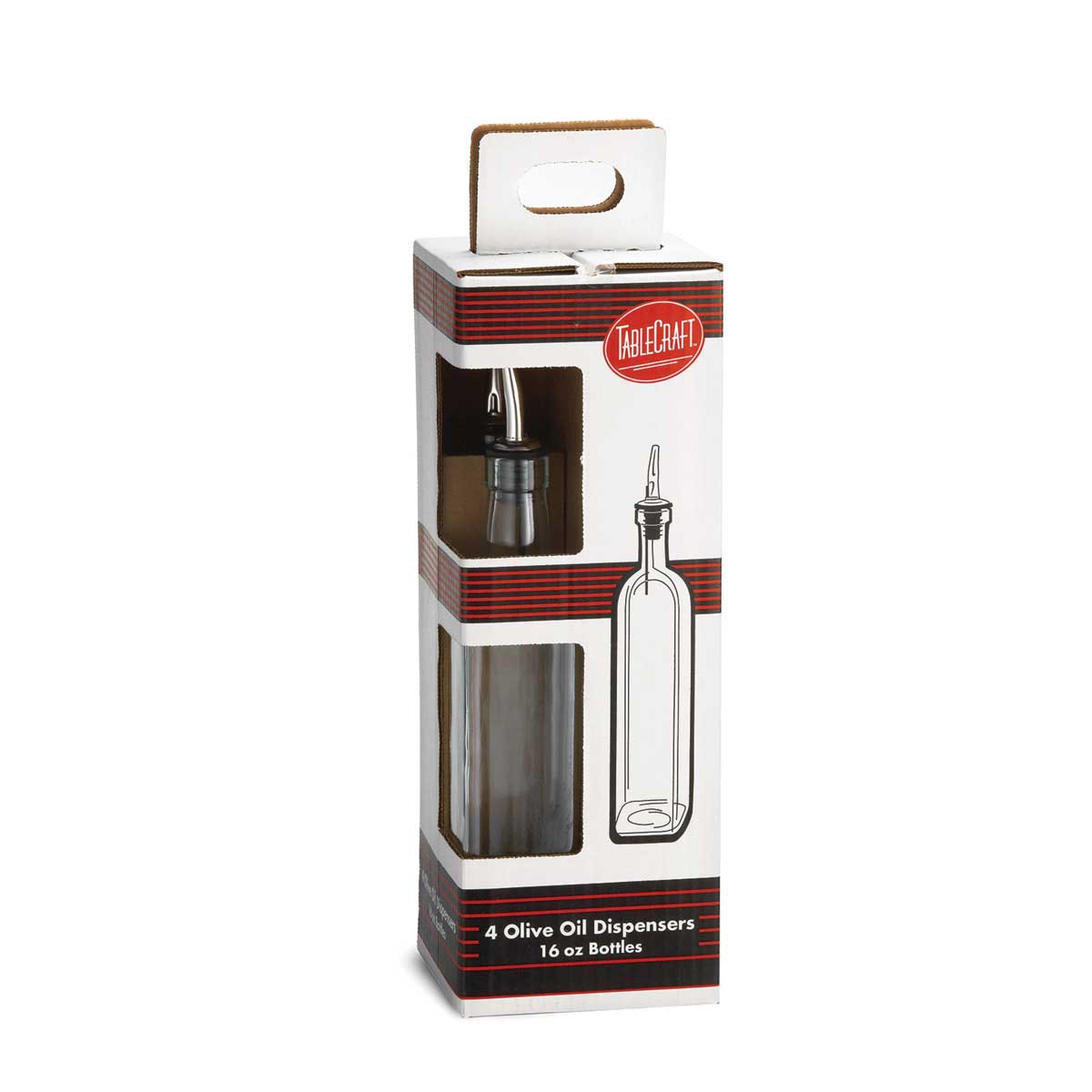 Tablecraft Prima Collection Green Tinted Glass Oil And Vinegar Bottle With Stainless Steel Pourer, 16 Ounce Capacity -- 4 Per Case