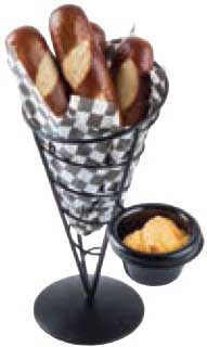 Tablecraft Vertigo Collection Black Powder Coated Steel Appetizer Server Cone With 3 Ounce Ramekin, 8.25 X 5 X 7 Inch
