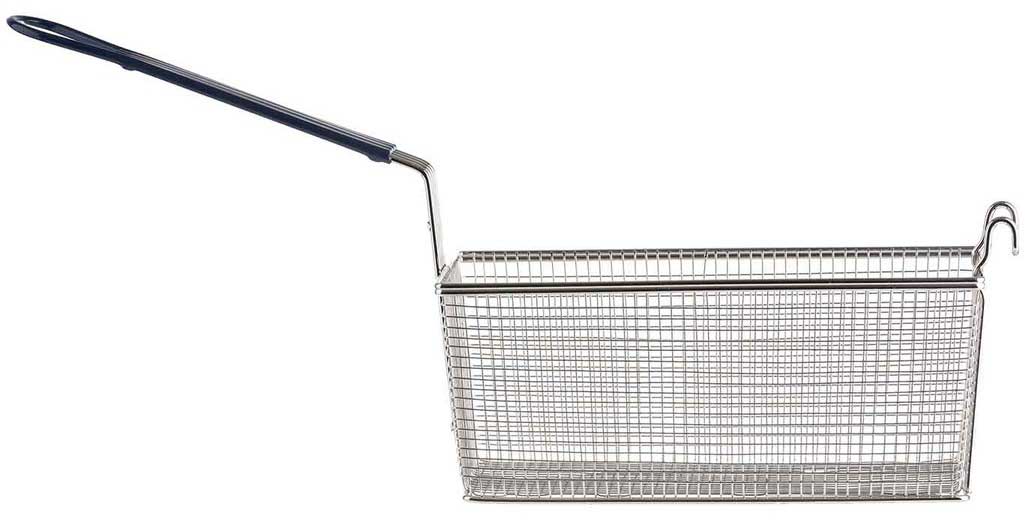 Tablecraft Nickel Plated Mesh Rectangular Fry Basket With Blue Vinyl Handle, 25.5 X 5.75 X 5.75 Inch