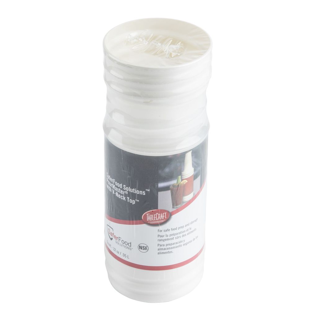 Tablecraft Pourmaster High Density Polyethylene White 1 Quart Bottle With V-neck Top, 3.625 X 3.625 X 15.75 Inch -- 12 Per Case