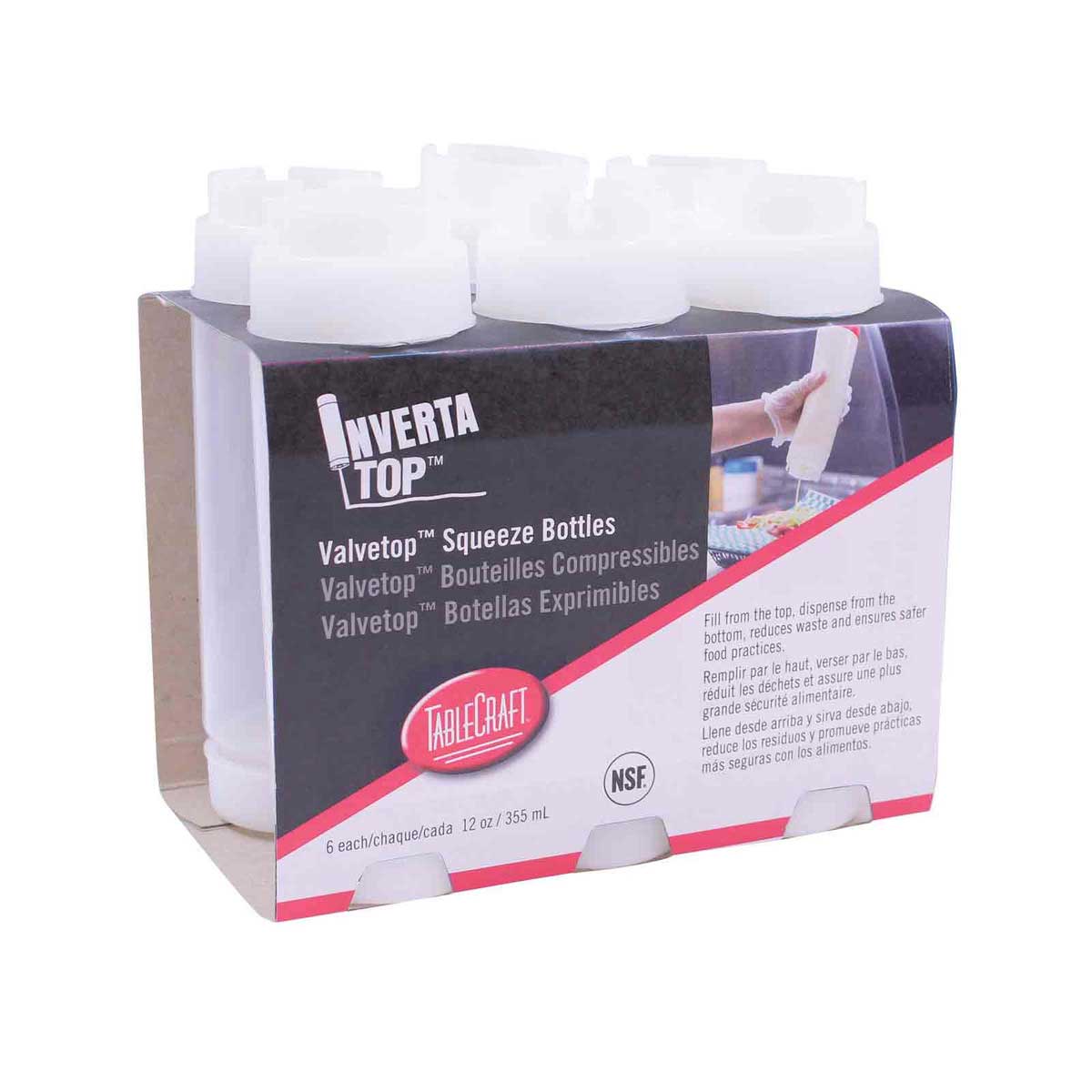 Tablecraft Invertatop Valvetop Squeeze Bottle, 12 Ounce Capacity -- 8 Per Case