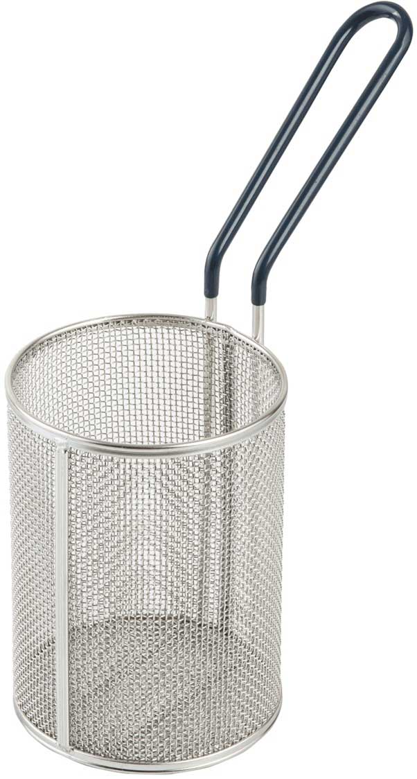Tablecraft 18/8 Stainless Steel Round Pasta Basket With Blue Cool Touch Vinyl Handle, 4.5 X 4.5 X 6 Inch -- 2 Per Case