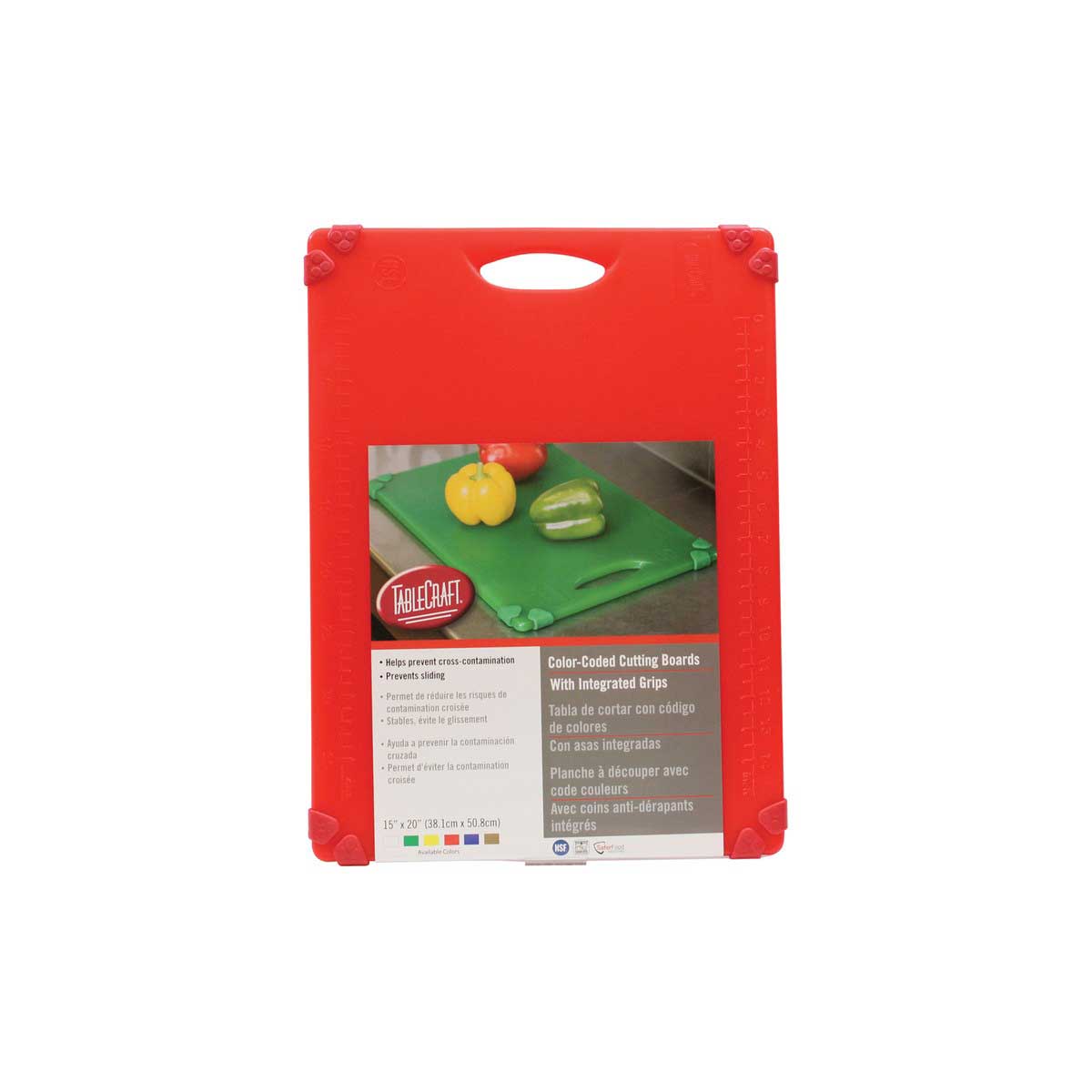 Tablecraft Grippy Polypropylene Red Color Coded Cutting Board With Tpe Grips, 20 X 15 X 0.625 Inch