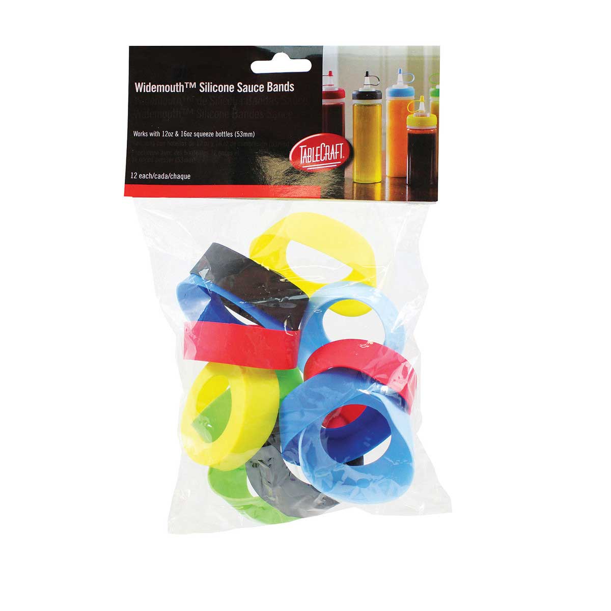 Tablecraft Assorted Silicone Sauce Band For 53mm Squeeze Bottles, 12 Count