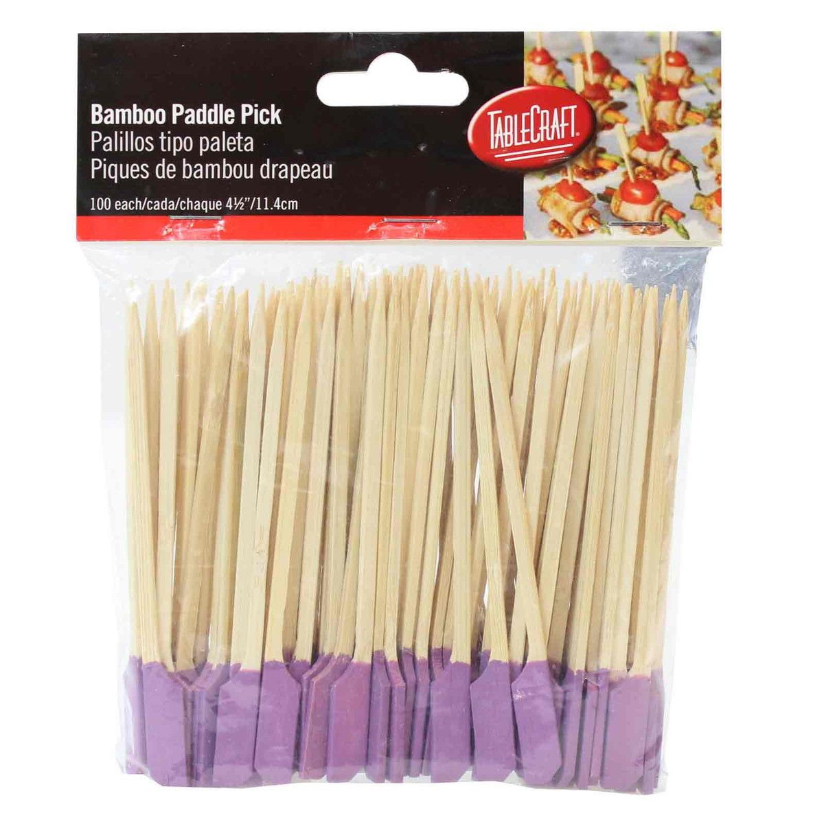 Tablecraft 4.5 Inch Bamboo Purple Paddle Pick, 100 Count -- 12 Per Case