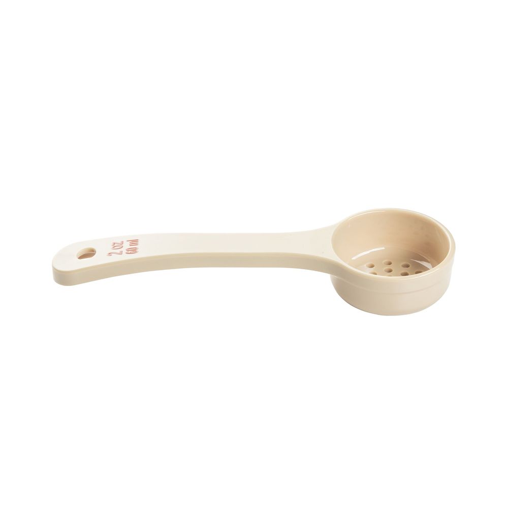 Tablecraft Polycarbonate Beige Perforated Short Handle Spoonout With Red Capacity Marking, 2 Ounce Capacity -- 12 Per Case