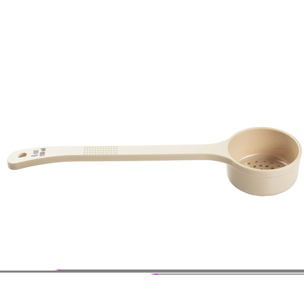Tablecraft Polycarbonate Beige Perforated Long Handle Spoonout With Black Capacity Marking, 6 Ounce Capacity -- 12 Per Case