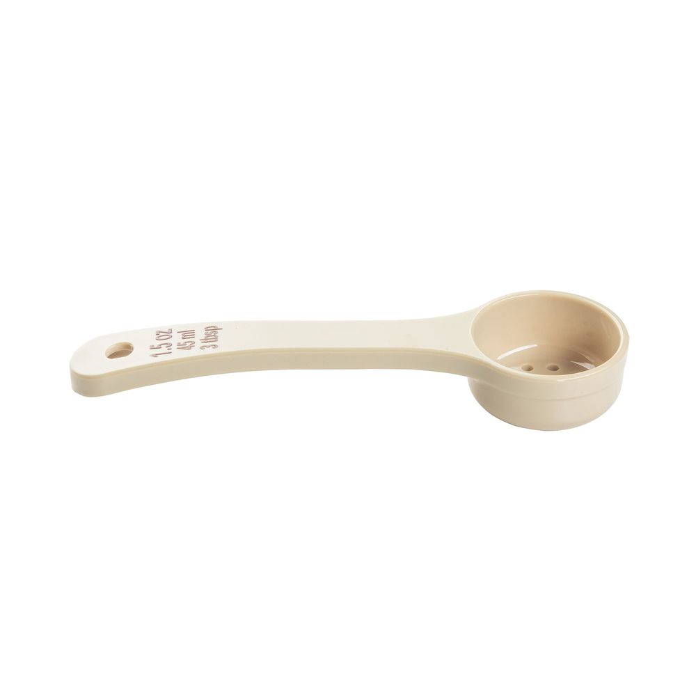Tablecraft Polycarbonate Beige Perforated Short Handle Spoonout With Maroon Capacity Marking, 1.5 Ounce Capacity -- 12 Per Case
