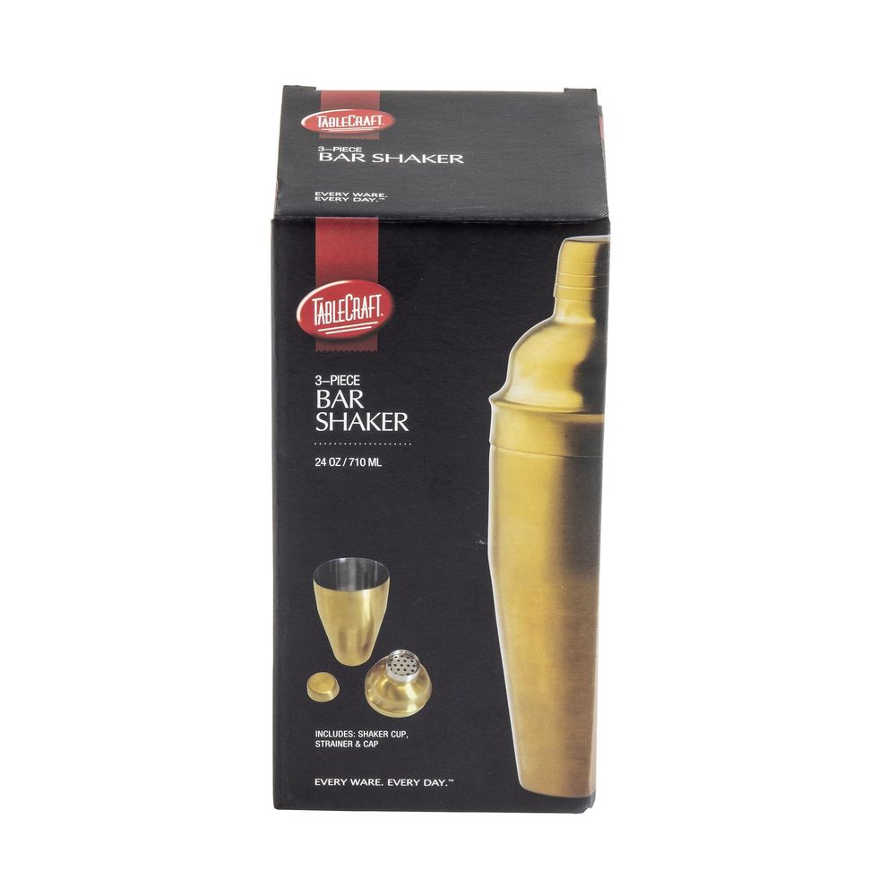 Tablecraft Pvd Barware 18-8 Stainless Steel Gold 3-piece Cocktail Shaker, 24 Ounce Capacity -- 6 Per Case