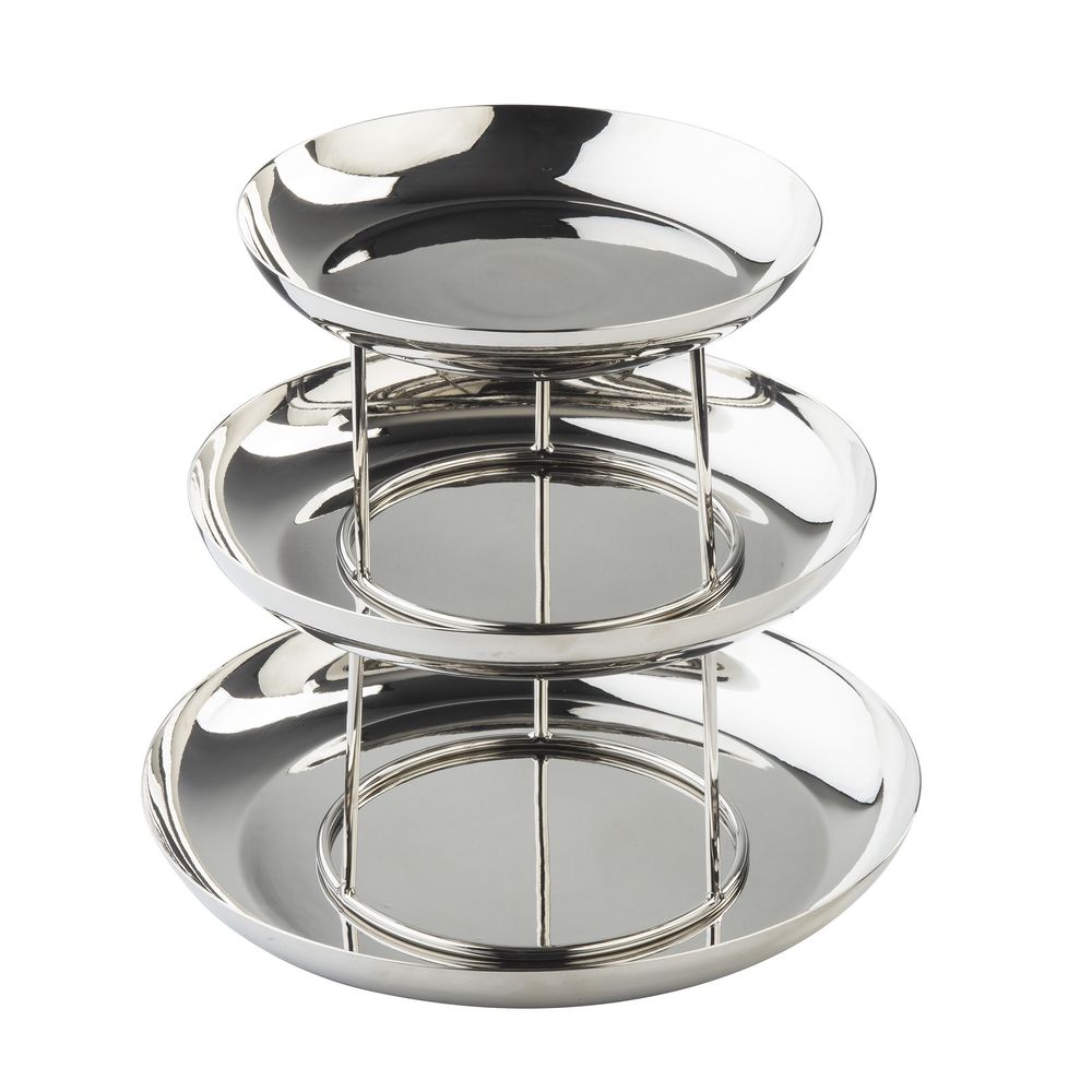 Tablecraft Stainless Steel Mirrored Finish Round Three-tiered Seafood Tower, 13.75 X 13.75 X 12.75 Inch