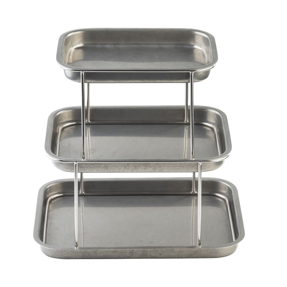 Tablecraft Stainless Steel Rectangular Three-tiered Sharing Tower, 14.75 X 10.75 X 13.75 Inch