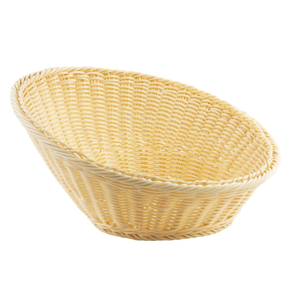 Tablecraft Polypropylene Natural Angled Round Handwoven Basket, 13.5 X 13.5 X 5.625 Inch