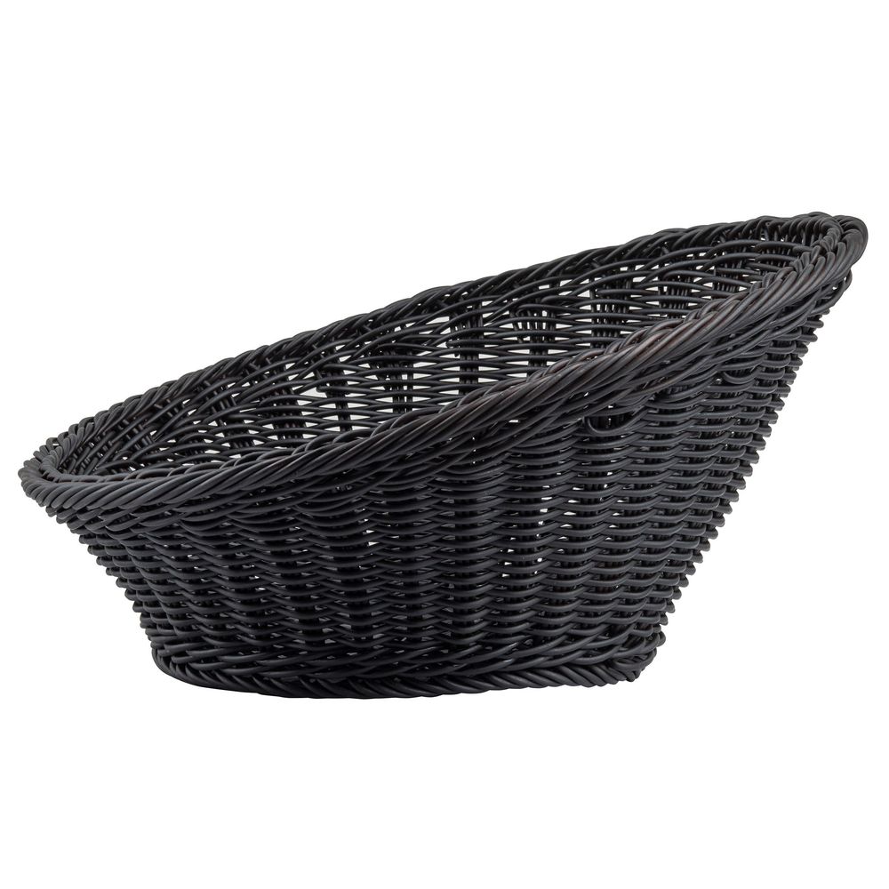 Tablecraft Polypropylene Black Angled Round Handwoven Basket, 13.5 X 13.5 X 5.625 Inch