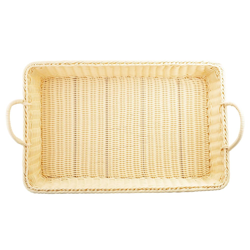 Tablecraft Polypropylene Natural Rectangular Handwoven Basket With Handles, 23.5 X 15 X 5.5 Inch