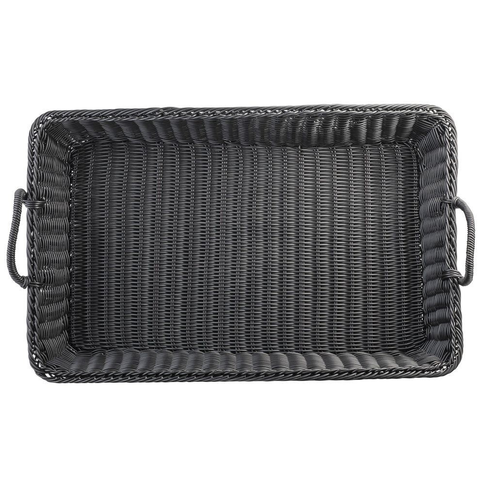 Tablecraft Polypropylene Black Rectangular Handwoven Basket With Handles, 23.5 X 15 X 5.5 Inch
