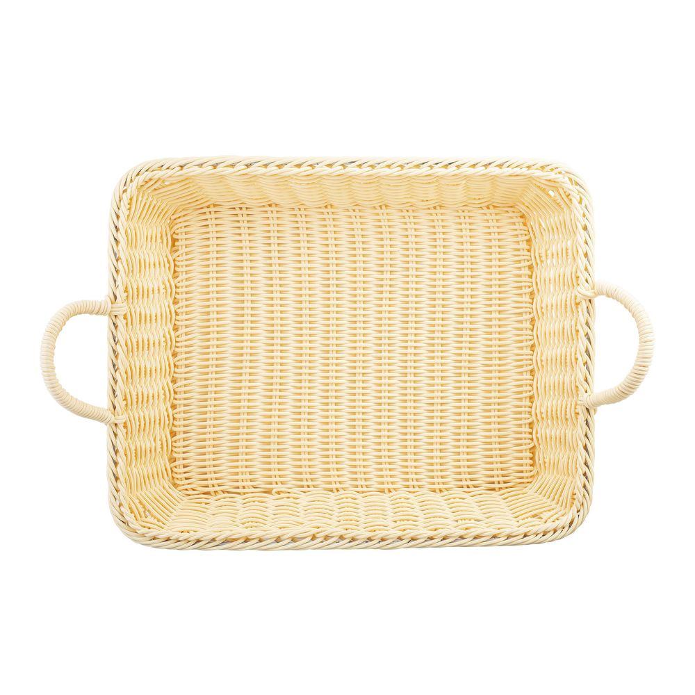 Tablecraft Polypropylene Natural Rectangular Handwoven Basket With Handles, 15.5 X 12.5 X 4.75 Inch