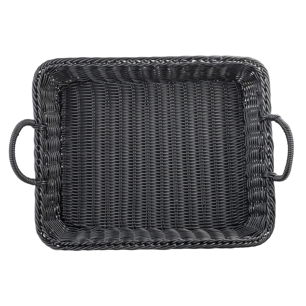 Tablecraft Polypropylene Black Rectangular Handwoven Basket With Handles, 15.5 X 12.5 X 4.75 Inch
