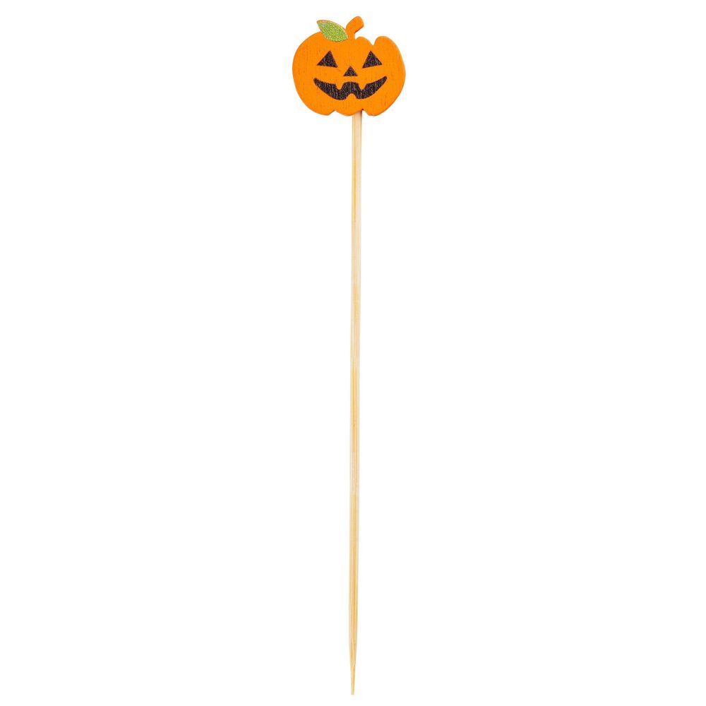 Tablecraft 4.5 Inch Bamboo And Pinewood Assorted Halloween Pumpkin Ghost Bat Decorative Picks - Combo, 100 Count -- 12 Per Case