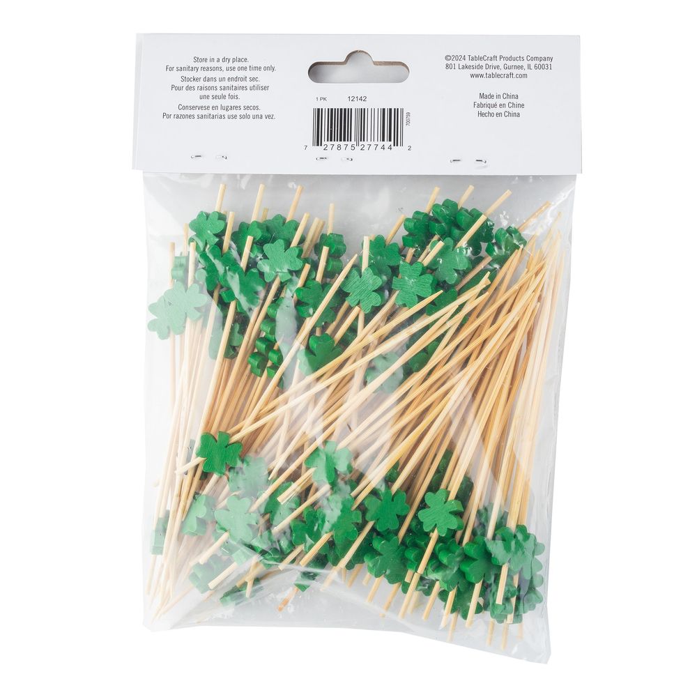 Tablecraft 4.5 Inch Bamboo And Pinewood Shamrock Decorative Picks - Combo, 100 Count -- 12 Per Case
