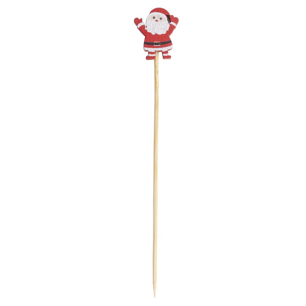 Tablecraft 4.5 Inch Bamboo And Pinewood Assorted Snowman And Santa Decorative Picks - Combo, 100 Count -- 12 Per Case