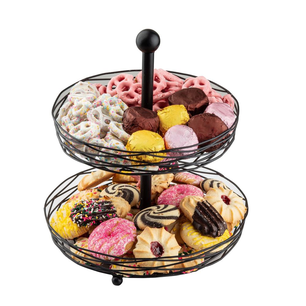 Tablecraft Artisan Collection Black Powder Coated Steel Round Two-tiered Display Basket, 11 X 11 X 12.25 Inch