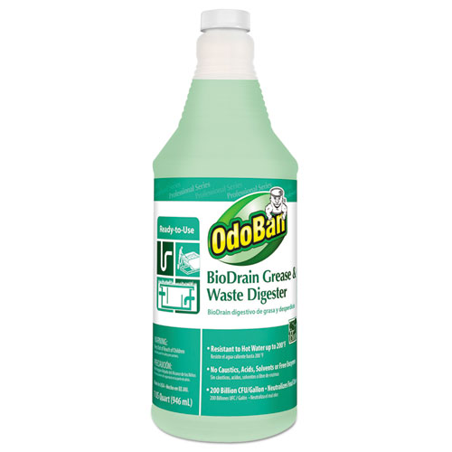 Odoban Floral Scent Biodrain Grease And Waste Digester, 32 Ounce Bottle -- 12 Per Case