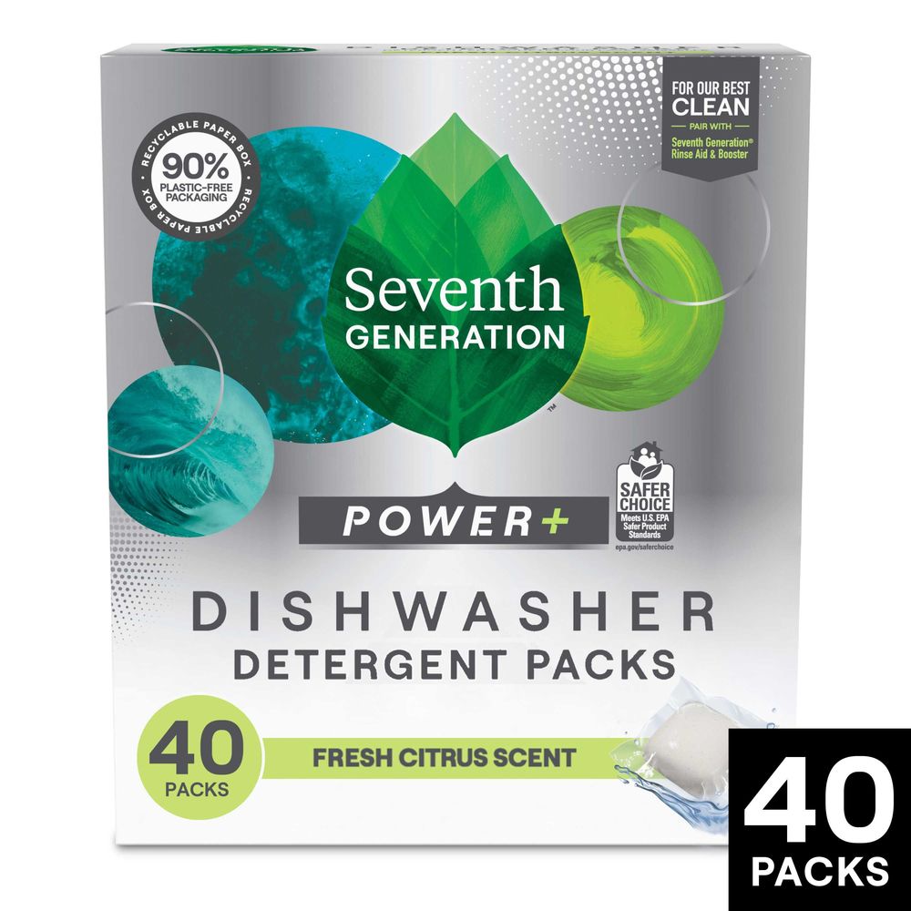 Seventh Generation Power Plus Fresh Citrus Scent Dishwasher Detergent Packs, 40 Count -- 2 Per Case