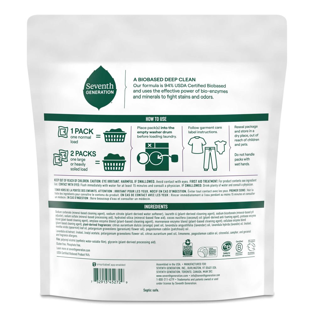 Cápsulas De Detergente Para Ropa De Lavanda Seventh Generation, 64 Unidades -- 6 Por Caja