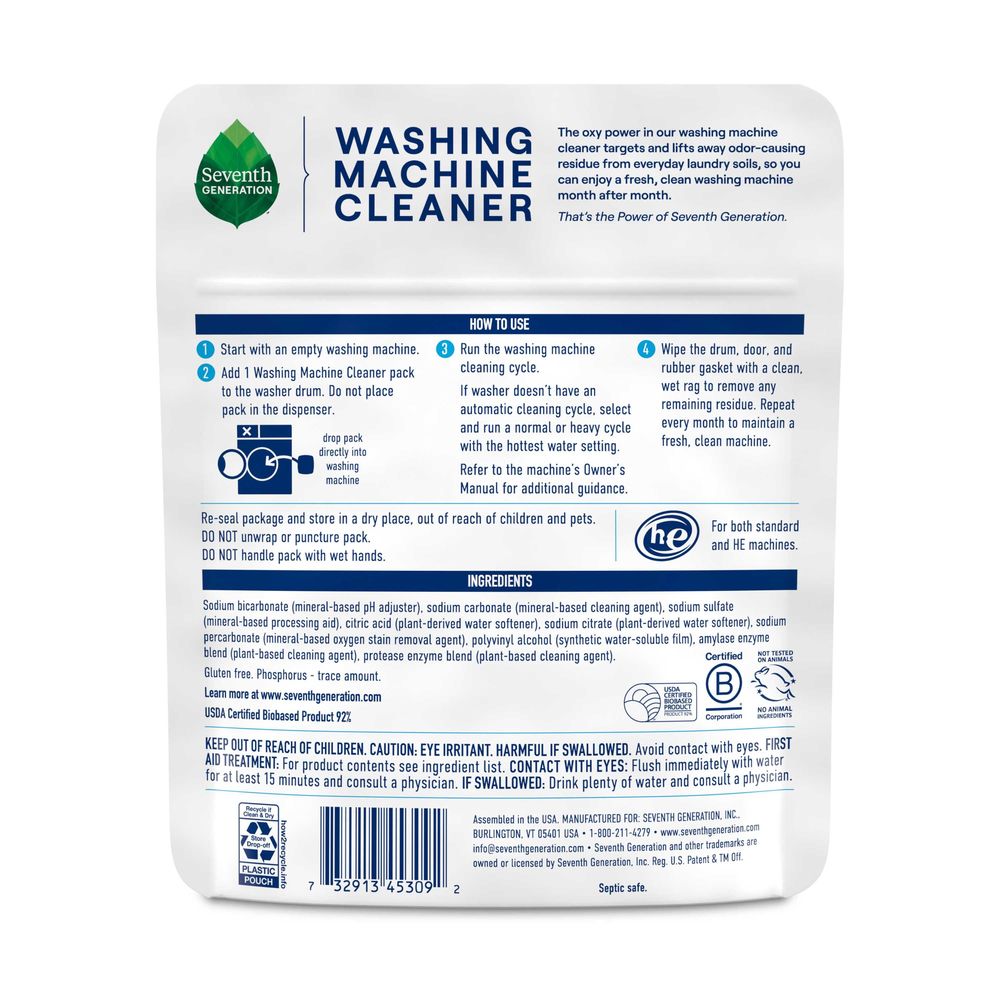 Seventh Generation Free And Clear Washing Machine Cleaner, 6 Count -- 60 Per Case