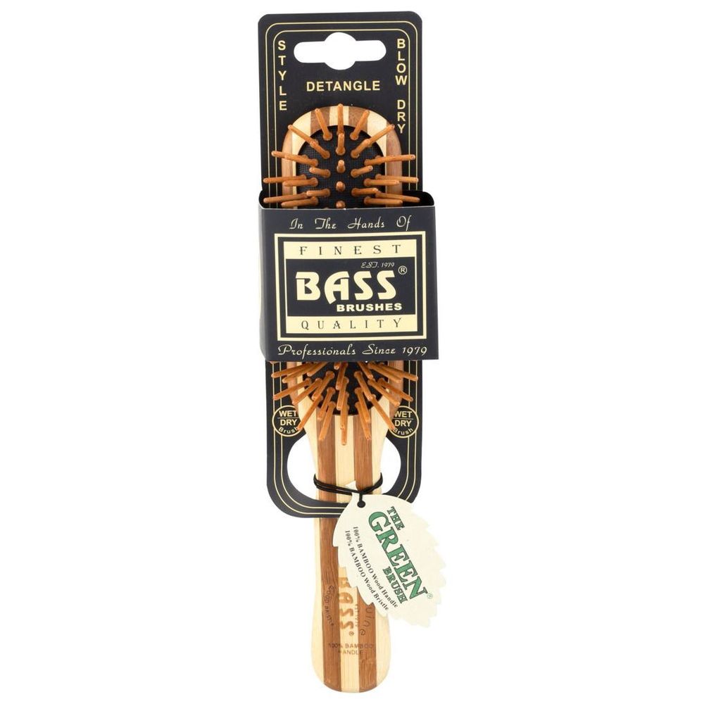 Bass Green Brush 17 Medium Paddle Hairbrush With Bamboo Pins Plus Bamboo Handle