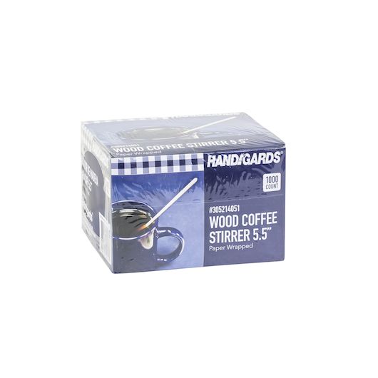 Handgards Individually Wrapped Wooden Coffee Stirrer, 5.5 Inch, 1000 Count -- 10 Per Case