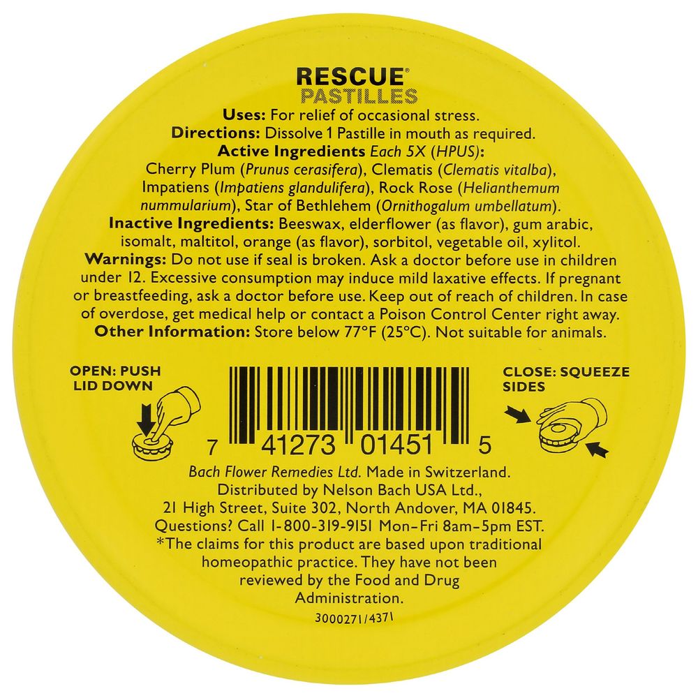 Nelson Bach Rescue Orange And Elderflower Stress Relief Pastilles, 50 Gram -- 12 Per Case