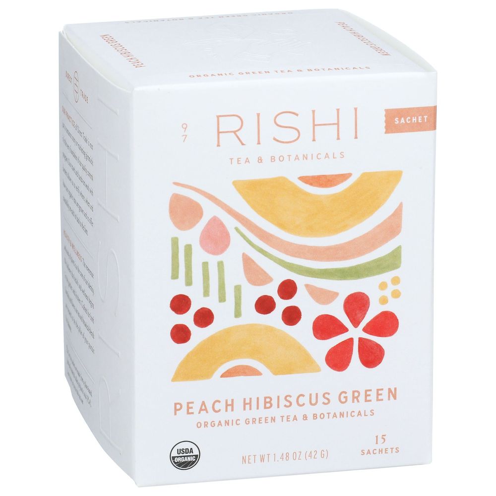 Rishi Peach Hibiscus Green Tea, 15 Count -- 6 Per Case