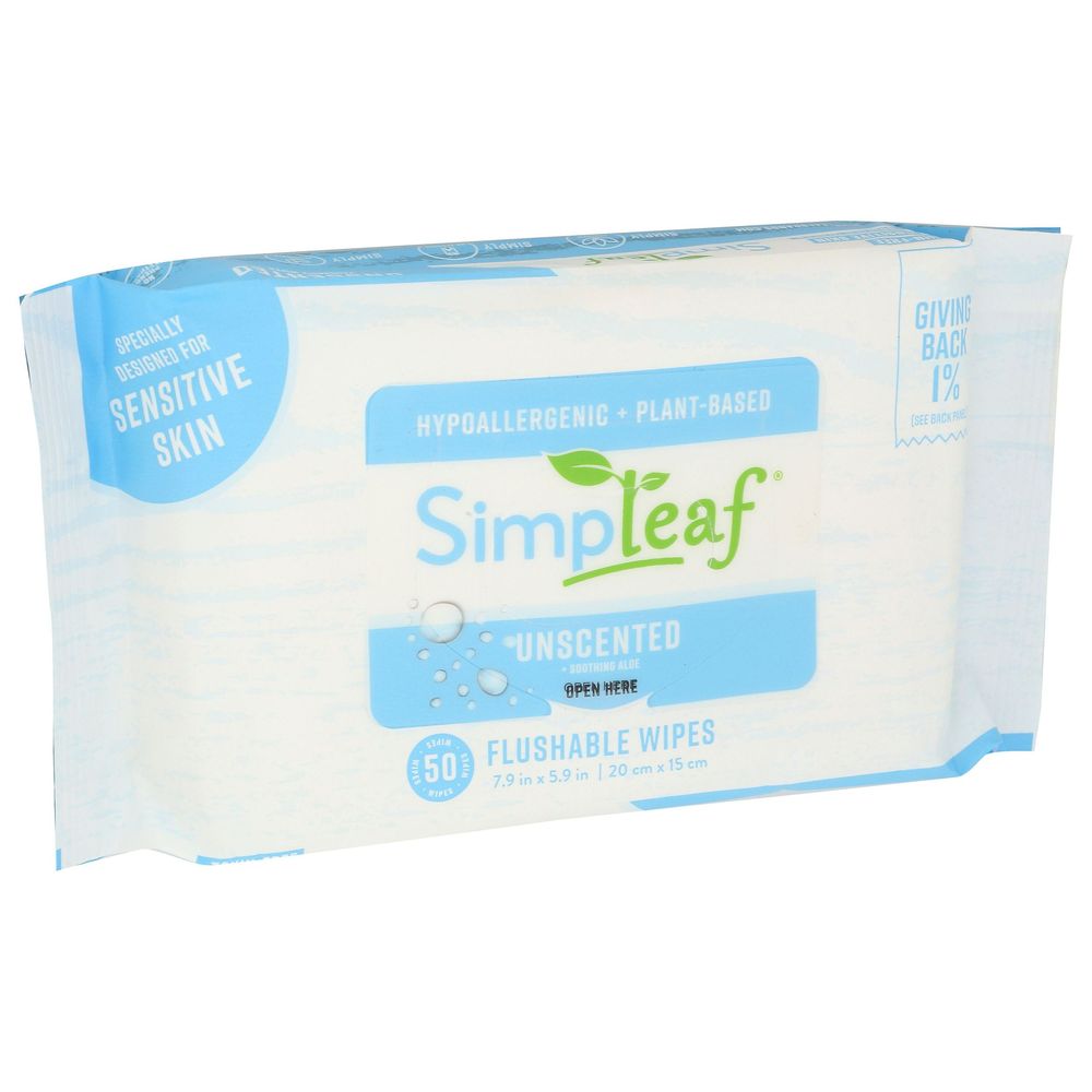 Simpleaf Unscented Flushable Wipes, 50 Count -- 6 Per Case