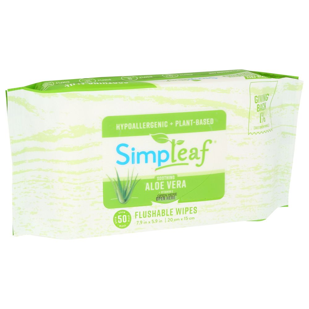 Simpleaf Aloe Vera Flushable Wipes, 50 Count -- 6 Per Case