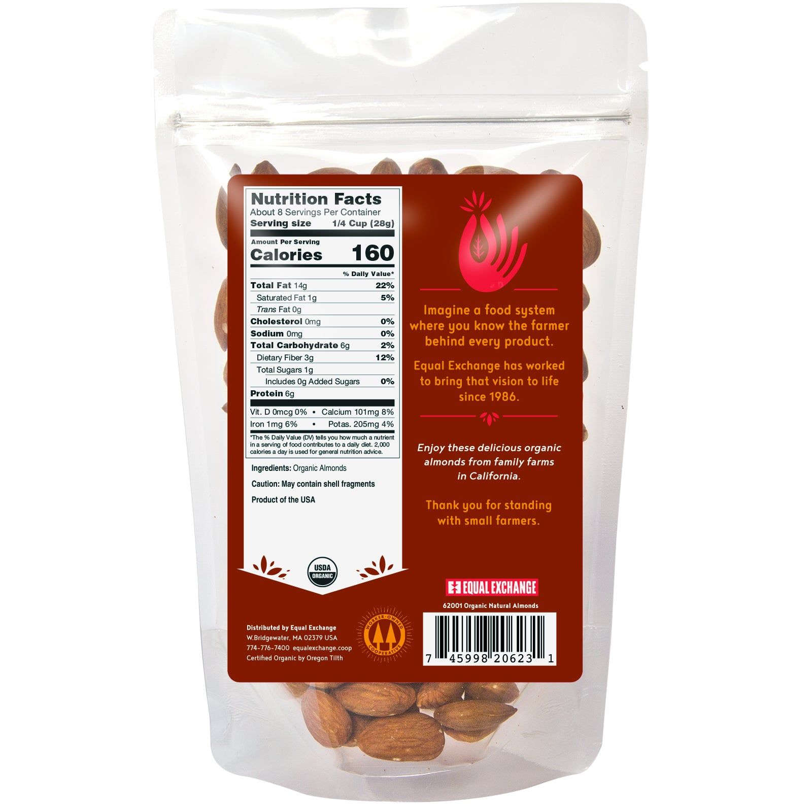 Equal Exchange Organic Natural Almonds, 8 Ounce -- 6 per case