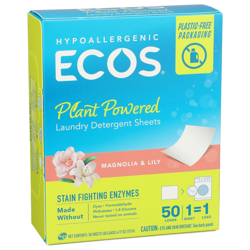 Hojas De Detergente Para Ropa Sin Líquido Ecosnext De Magnolia Y Lirio, 50 Unidades -- 10 Por Caja