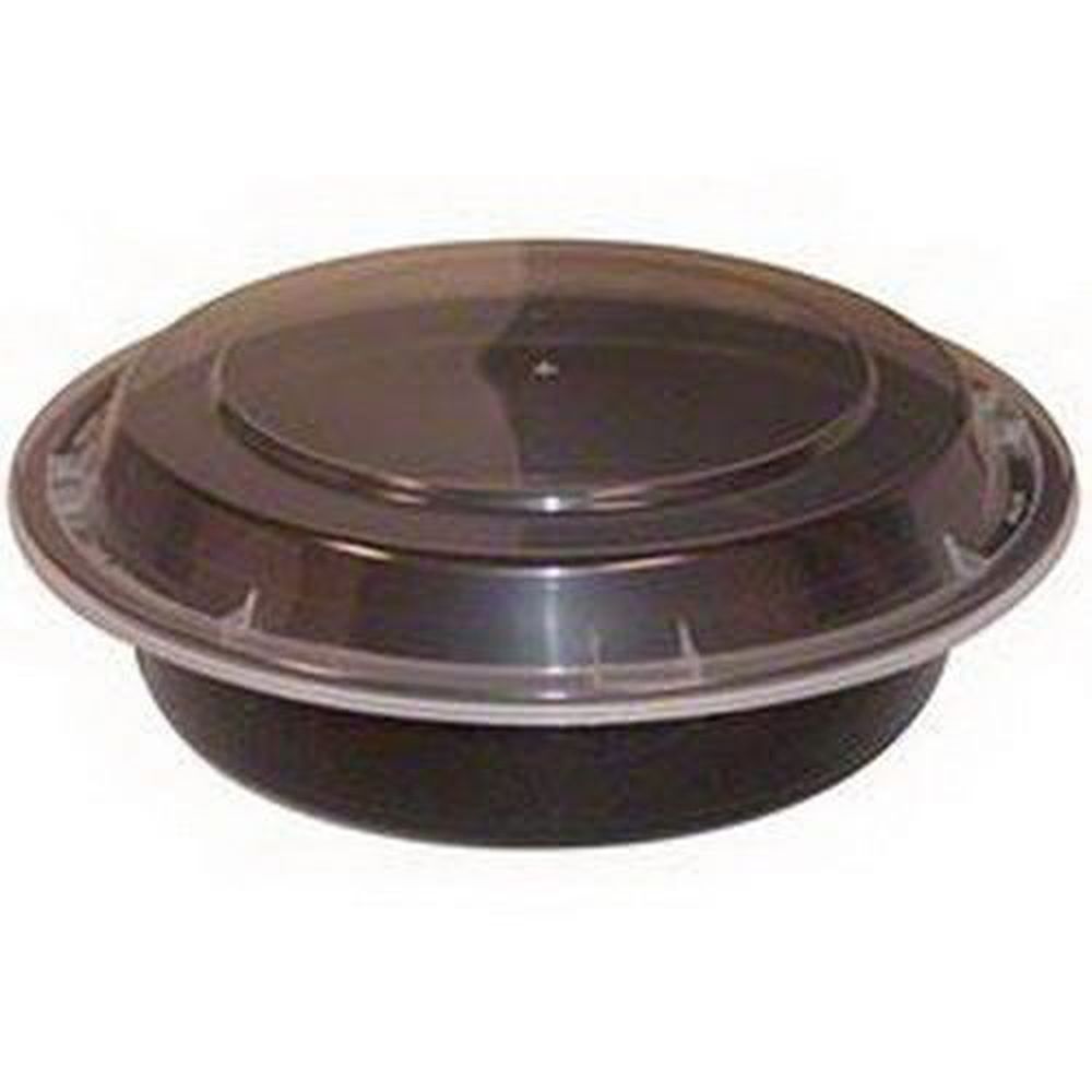 Tripak Round Shallow Black Base Clear Lid Microwaveable Container, 7 Inch -- 150 Per Case