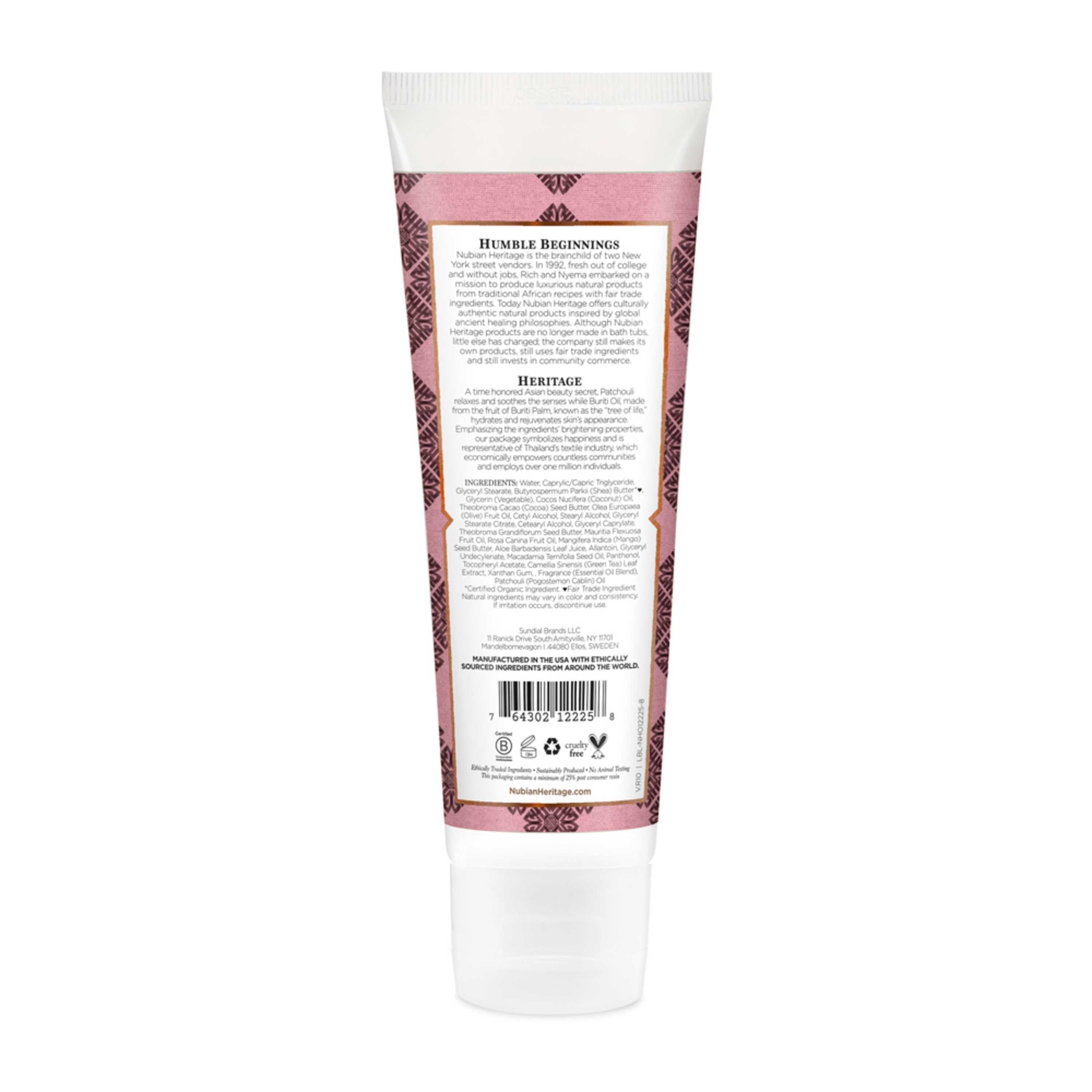 Nubian Heritage Toning Plus Uplifting Patchouli And Buriti Hand Cream, 4 Fluid Ounce -- 12 Per Case