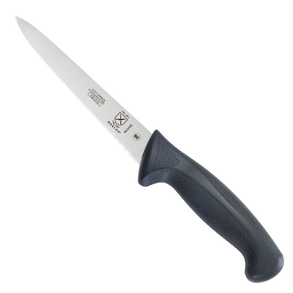 Mercer Culinary Millennia Wavy Edge Utility Knife With Black Handle, 6 Inch